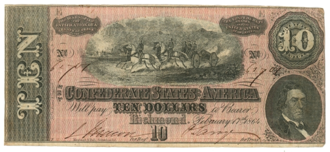 T-68 1864 Confederate States of America CSA $10 Note PF- 21 CR-547B? (64871)
