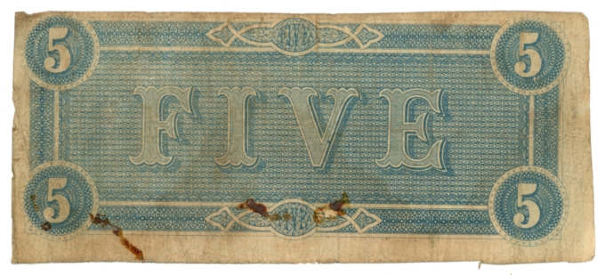 T-69 1864 Confederate States of America CSA $5 Note PF-5 CR-560 (64873)