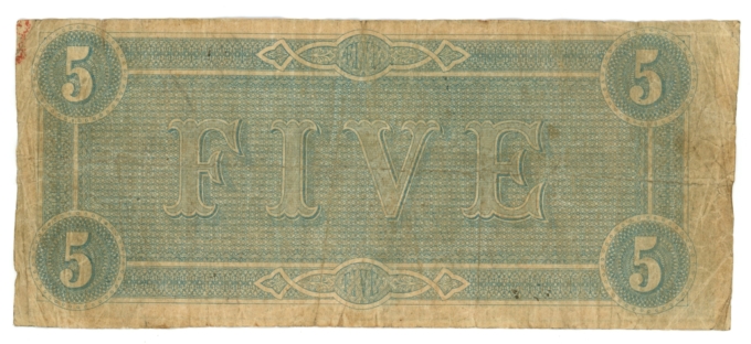 T-69 1864 Confederate States of America CSA $5 Note PF-10 CR-564 (64875)