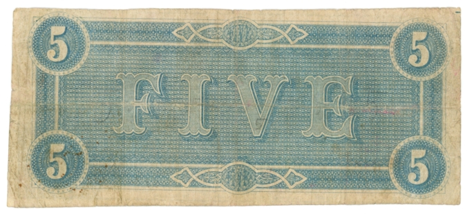 T-69 1864 Confederate States of America CSA $5 Note PF-5 CR-560 (64877)