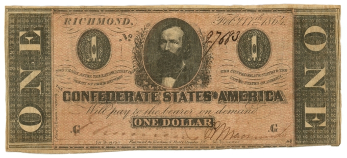 T-71 1864 Confederate States of America CSA $1 Note PF-4 CR-577 (64880)