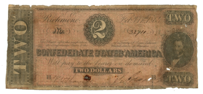 T-70 1864 Confederate States of America CSA $2 Note PF-1 CR-569 (64879)