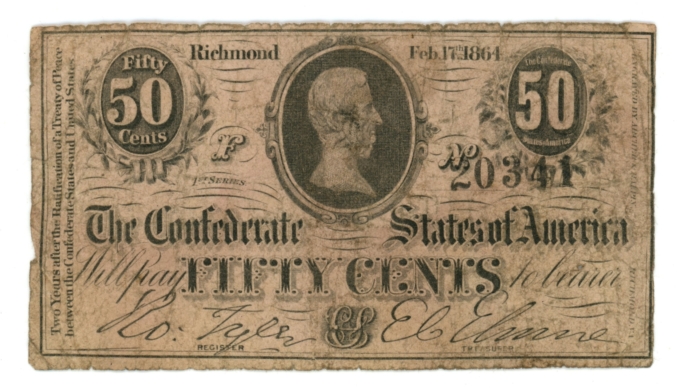 T-72 1864 Confederate States of America CSA 50c Note PF-1 CR-578 (64882)