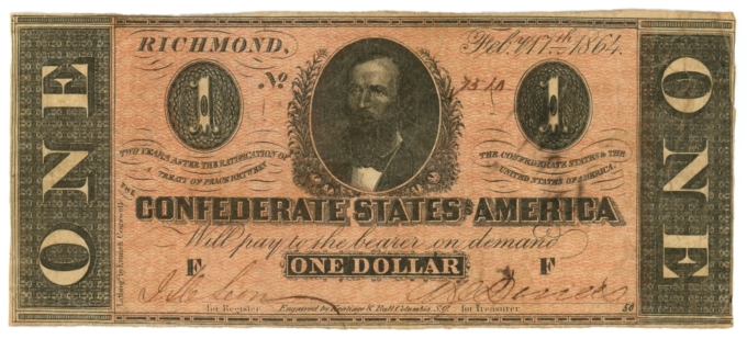 T-71 1864 Confederate States of America CSA $1 Note PF-7 UNL R7 (64881)