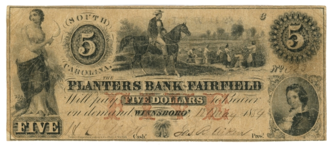 1854 Planters Bank of Fairfield Winnsboro SC $5 Obsolete Sh306 (65004)