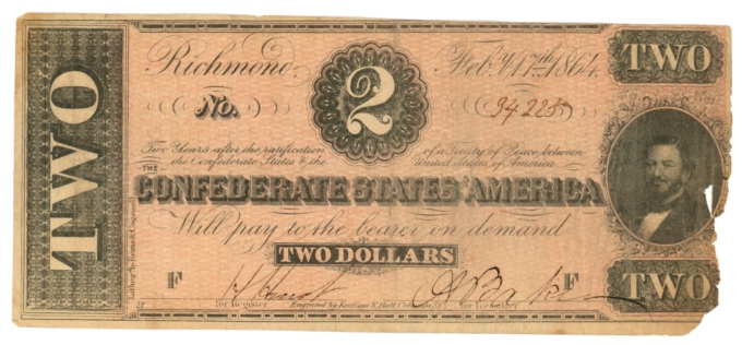 T-70 1864 Confederate States of America CSA $2 Note PF-1 CR-569 (65007)