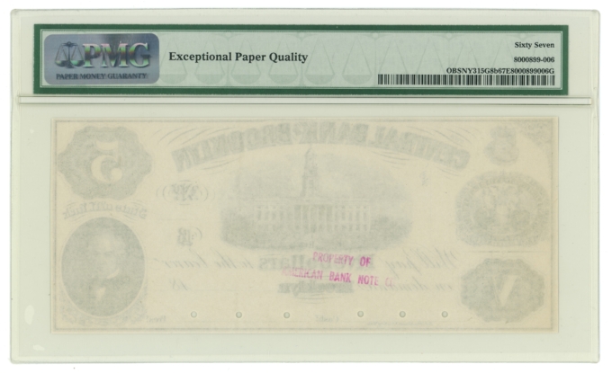 18XX Central Bank of Brooklyn New York NY $5 Proof Note PMG UNC 67EPQ (64787)