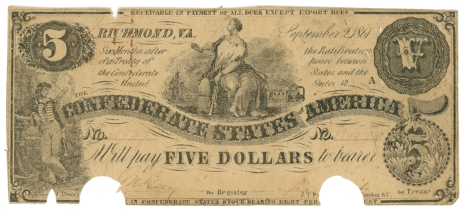 T-36 1861 Confederate States of America CSA $5 Note PF-4 CR-278 (65009)
