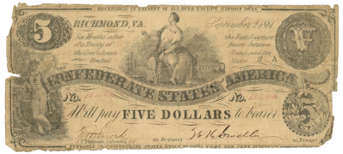 T-36 1861 Confederate States of America CSA $5 Note PF-2 CR-274 (65008)