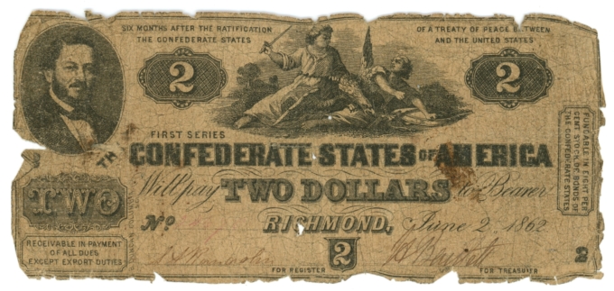 T-42 1862 Confederate States of America CSA $2 Note PF-1 CR-336 (65011)