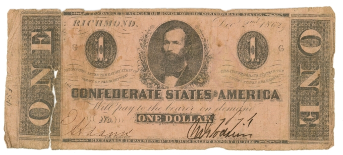 T-55 1862 Confederate States of America CSA $1 Note PF-2 CR-397 State II (65019)