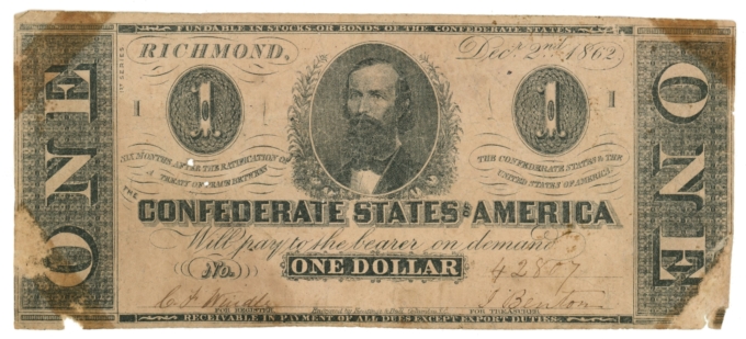 T-55 1862 Confederate States of America CSA $1 Note PF-2 CR-397 State I (65018)