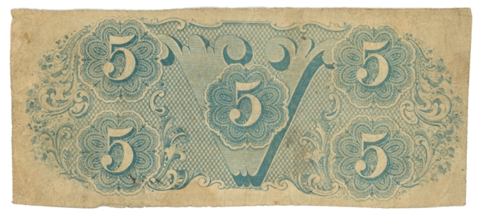 T-60 1863 Confederate States of America CSA $5 Note PF-31 CR-463 (65021)
