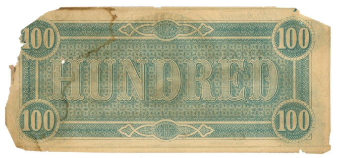T-65 1864 Confederate States of America CSA $100 Note No.77761 (65023)