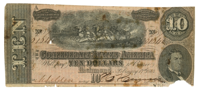 T-68 1864 Confederate States of America CSA $10 Note PF-44 CR-552 (65026)