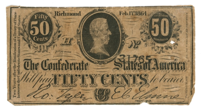 T-72 1864 Confederate States of America CSA 50c Note PF-1 CR-578 (65030)