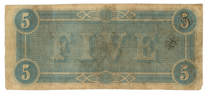 T-69 1864 Confederate States of America CSA $5 Note PF1 CR-558 (65028)