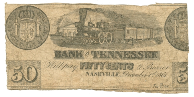 1861 Bank of Tennessee Nashville TN 50c Obsolete Note - Civil War Era (65035)