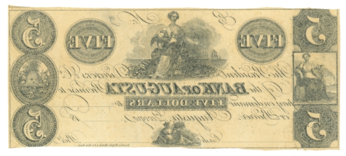 18XX Bank of Augusta Georgia GA $5 Obsolete Note - Remainder (65039)