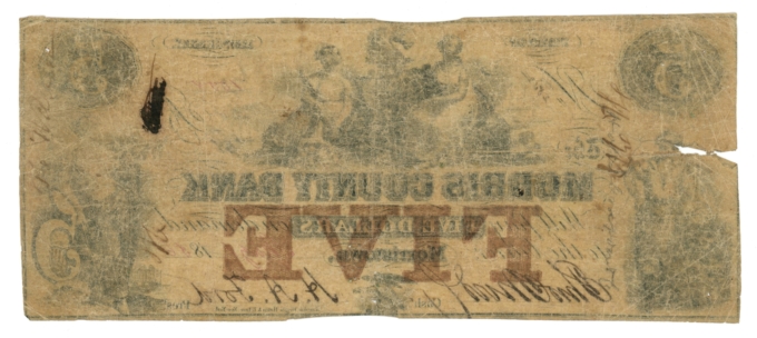 1856 Morris County Bank Morristown New Jersey NJ $5 Obsolete Note CTFT (65042)