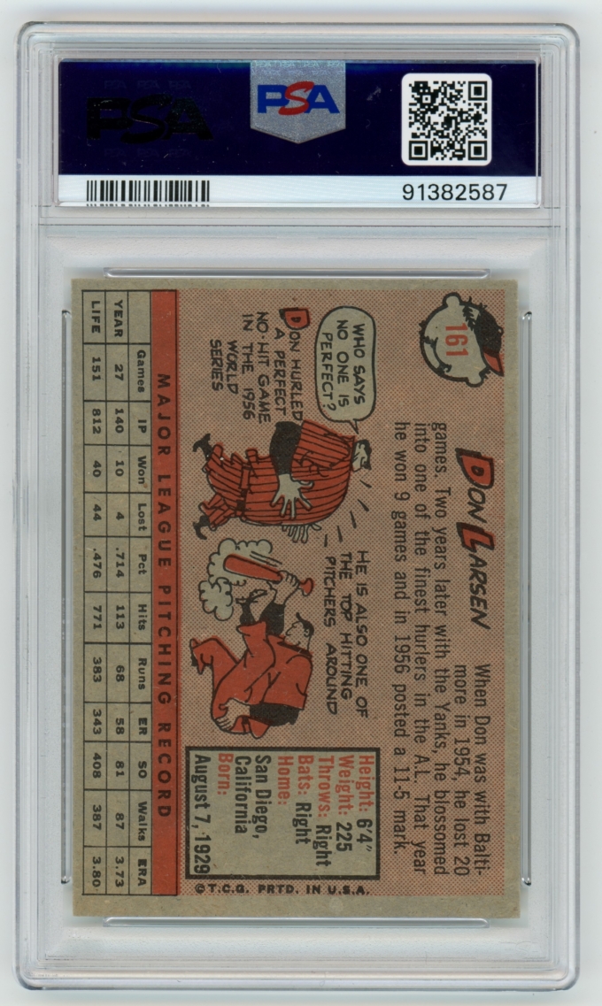 1958 Topps #161 Don Larsen New York Yankees Card PSA 6 EX-MT (64819)