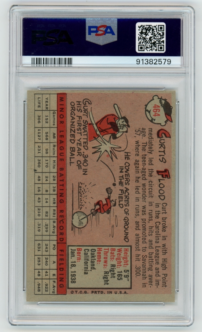 1958 Topps #464 Curt Flood St. Louis Cardinals Rookie RC PSA 6 EX-MT (64823)