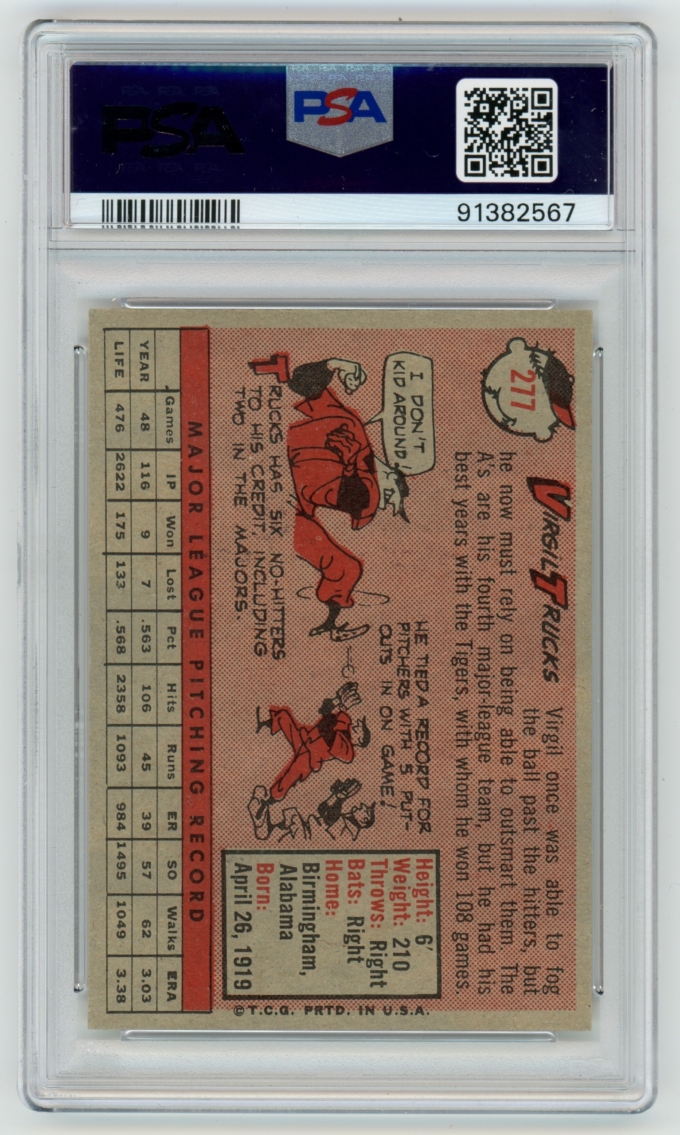 1958 Topps #277 Virgil Trucks Kansas City Athletics Card PSA 7 NM (64824)