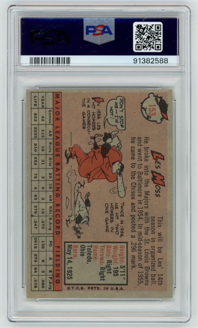 1958 Topps #153 Les Moss Chicago White Sox Card PSA 8 NM-MT (64828)