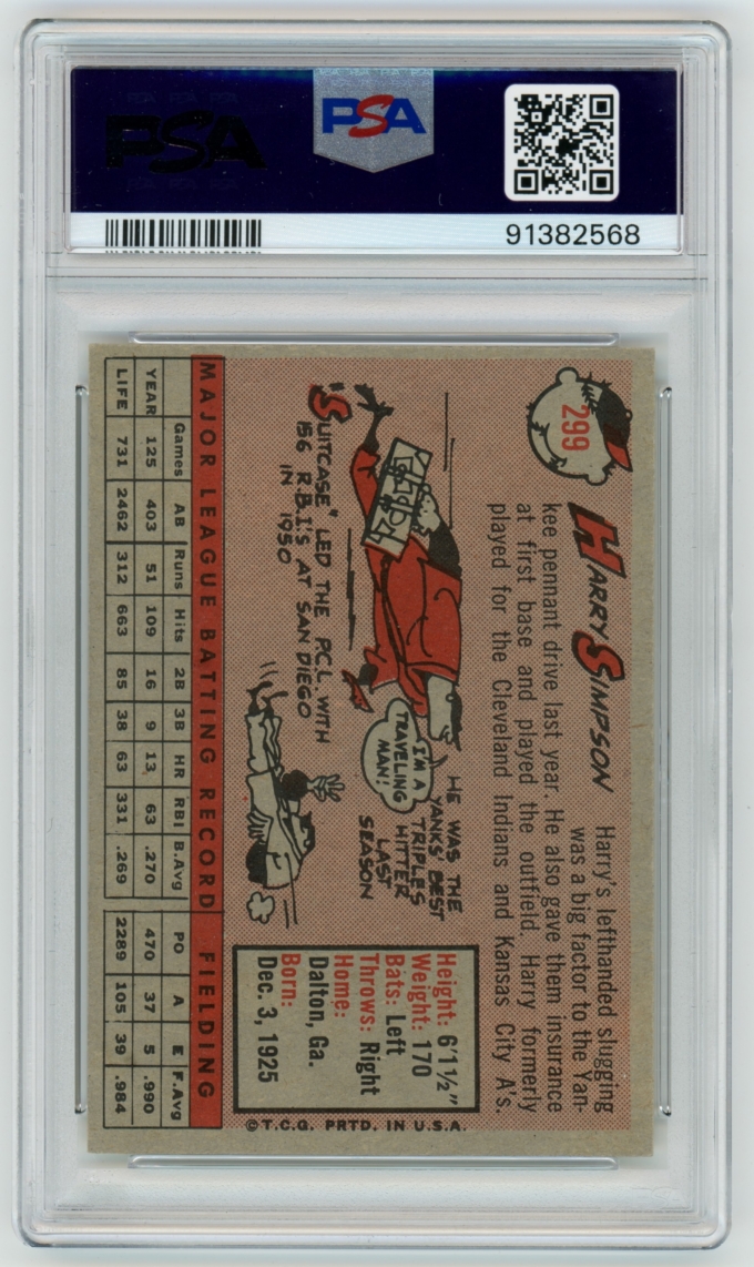 1958 Topps #299 Harry Simpson New York Yankees Card PSA 8 NM-MT (64831)