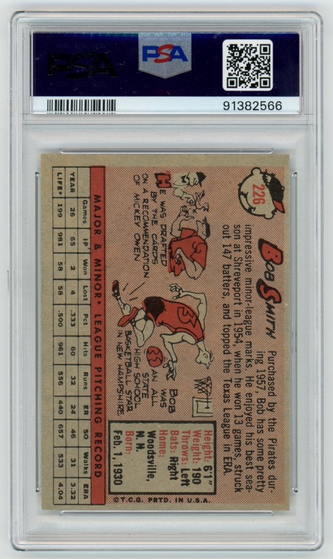 1958 Topps #226 Bob Smith Pittsburgh Pirates Card PSA 7 NM (64827)