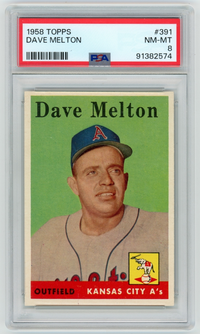1958 Topps #391 Dave Melton Kansas City Athletics Card PSA 8 NM-MT (64832)