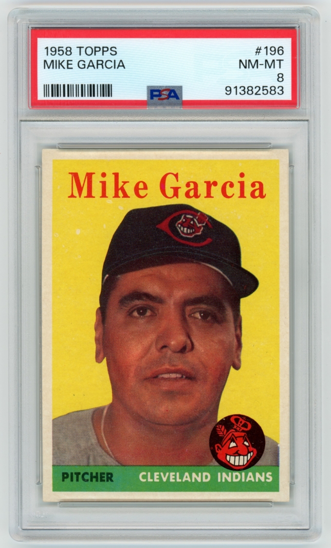 1958 Topps #196 Mike Garcia Cleveland Indians Card PSA 8 NM-MT (64834)