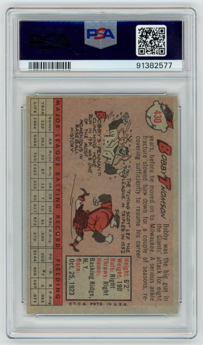 1958 Topps #430 Bobby Thomson Chicago Cubs Card PSA 8 NM-MT (64835)