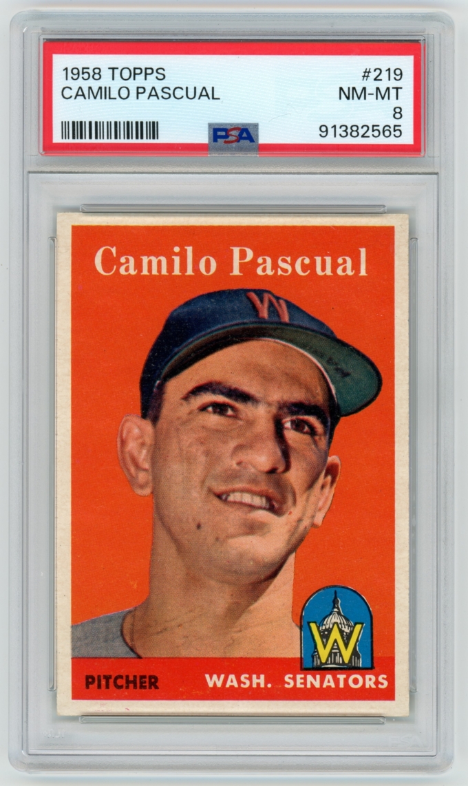 1958 Topps #219 Camilo Pascual Washington Senators Card PSA 8 NM-MT (64837)