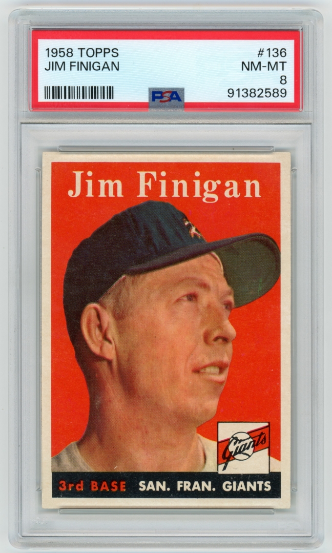 1958 Topps #136 Jim Finigan San Francisco Giants Card PSA 8 NM-MT (64838)