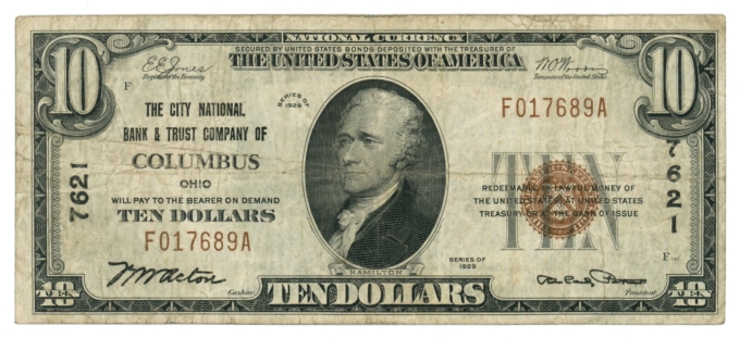 1929 Type 1 City National Bank & Trust Co of Columbus Ohio $10 NBN Ch#7621 64890