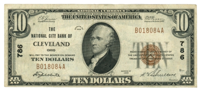 1929 Type 1 National City Bank of Cleveland Ohio OH $10 NBN Ch#786 (64892)