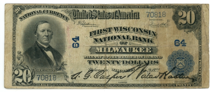 1902 First Wisconsin National Bank of Milwaukee WI $20 NBN Ch#64 PB (64895)