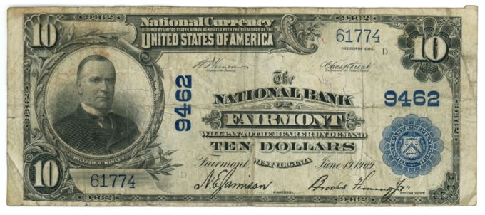 1902 National Bank of Fairmont West Virginia WV $10 NBN Ch#9462 PB (64894)