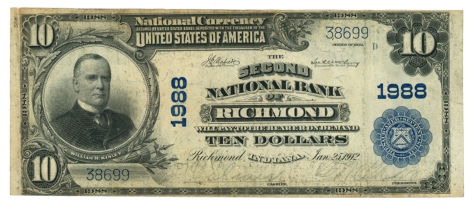 1902 Second National Bank of Richmond Indiana IN $10 NBN Ch#1988 PB (64896)
