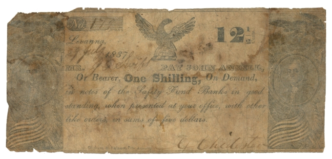 1837 G Chidester Levanna New York NY 1 Shilling - 12 1/2c Obsolete H-UNL (64906)