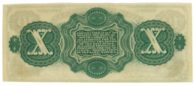 1872 State of South Carolina Columbia SC $10 Obsolete Note CR-6 (64930)