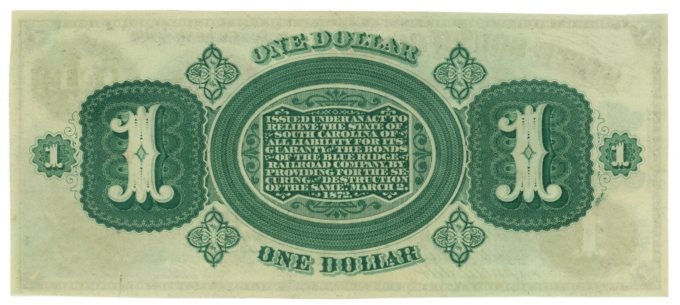 1872 State of South Carolina Columbia SC $1 Obsolete Note CR-3 (64929)
