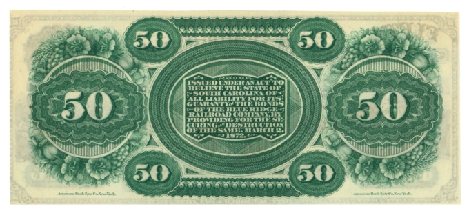 1872 State of South Carolina Columbia SC $50 Obsolete Note CR-8 (64931)