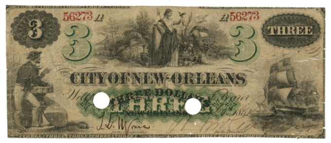 1862 City of New Orleans Louisiana LA $3 Obsolete Note - Civil War Era (64932)