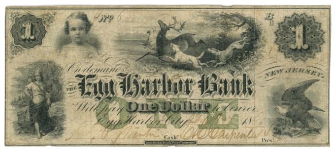 1860 Egg Harbor Bank Egg Harbor City New Jersey NJ $1 Obsolete (64956)