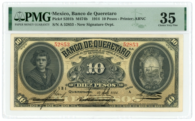 1914 Banco de Queretaro Mexico 10 Pesos Note PMG 35 S-391b (64960)