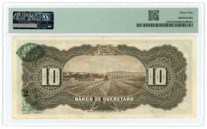 1914 Banco de Queretaro Mexico 10 Pesos Note PMG 35 S-391b (64960)