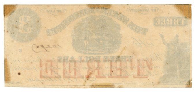 1864 State of Mississippi Macon MS $3 Obsolete - Civil War Era (64992)