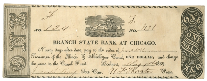 1839 Branch State Bank at Chicago Illinois IL $1 Obsolete IL & MI Canal (64994)